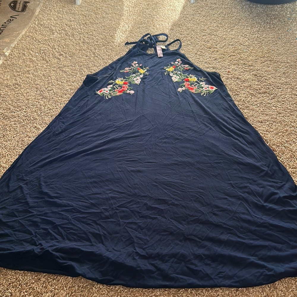 Embroidery detail high neck swing mini dress